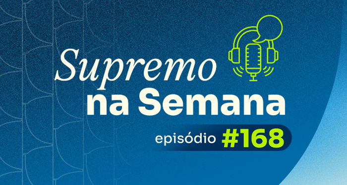Card na cor azul com o nome do podcast e o número do episódio
