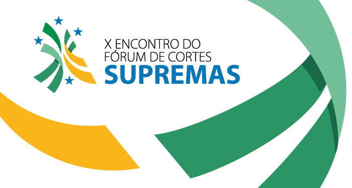 Card na cor branca e com a nome do evento com faixas nas cores verde e amarelo em volta do texto.
